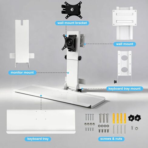 Wall Mount Computer Workstation, Monitor Wall Mount with Foldable 26" Keyboard Tray and Mouse Space, Fits 17-32 inch Screens, Heavy Duty 2mm Steel Space Saving Desk in Saudi Arabia