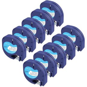 شريط ملصقات 10 عبوات متوافق مع Dymo Letratag 91331 S0721610 1/2 بوصة × 13 بوصة شريط Letratag بلاستيكي أسود على أبيض لطابعات LT-100H LT110T TLabel in Kuwait