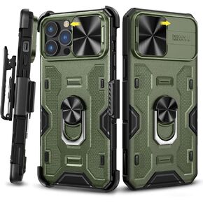Caka for iPhone 13 Pro Max Case, iPhone 12 Pro Max Case with Kickstand & Belt-Clip Holster Camera Cover with Built-in 360° Rotate Ring Stand Magnetic Case for iPhone 13 Pro Max/12 Pro Max -Green in Saudi Arabia