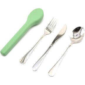 مجموعة أدوات فضية محمولة مع علبة من السيليكون (أزرق مائي)، مجموعة أدوات مائدة من الفولاذ المقاوم للصدأ 3 قطع (سكين ملعقة شوكة) للتخييم والمدرسة والسفر والمكتب in Kuwait
