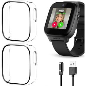 قطعتان من واقي الشاشة المقاوم للخدش متوافق مع ساعة Cosmo JrTrack 5، حافظة من الزجاج المقسى للحماية الشاملة وغطاء صلب من البولي كربونات لملحقات الساعة الذكية Cosmo JrTrack 5 للأطفال in Kuwait