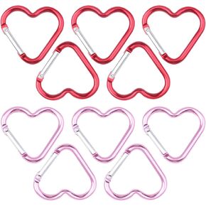 10Pcs Heart Carabiner, Heart Shaped Carabiner Clip, Cute Keychain Clips, Pink & Red Snap Hook Key Ring Aluminum Alloy Key Holder for Valentine's Gift Camping Hiking Backpack Outdoor Spring Traveling in Kuwait