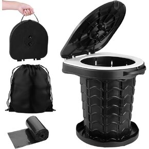 Collapsible Portable Toilet with Odor-Lock Lid - 1-Minute Setup Adjustable Height (2.95in-13.58in) 400lbs Capacity, Backpack-Friendly 3-in-1 Camp Potty for Camping, Hiking, Car, RV & Emergency Use in Kuwait