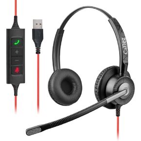 Callez Wired USB Headset with ENC Dual Noise Cancelling Mics, On-Ear Computer Headset for PC Laptop, Professional Work Headphones for Home Office Teams Skype Zoom Call Center, MS Teams Call Control in Kuwait