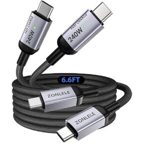 كابل USB C إلى USB C للشحن السريع بقدرة 240 واط، سلك شاحن هاتف من النوع C بطول 6.6 قدم، USB-C مضفر لهاتف iPhone 17 16 15 Pro Max وSamsung S25 S24 وأجهزة الكمبيوتر المحمولة وMacBook وiPad Air وSwitch in Kuwait