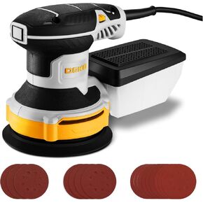 Orbital Sander Corded Hand Sander: DEKOPRO 5" Random Orbital Sander with Dust Box, 6 Various Speeds Electric Palm Sander with Dust Box, 16Pcs Sandpapers for Woodworking & Sanding-Yellow in Kuwait