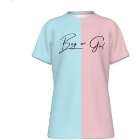 Unisex Gender Reveal Boy or Girl Split Shirt Half Blue Half Pink | Baby Shower or Gender Reveal Party (as1, alpha, xx_l, regular, regular) in Kuwait