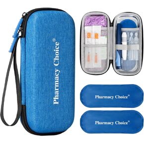 حقيبة سفر مبرد لأقلام الأنسولين مع 2 × 90 جم من عبوات الثلج المعتمدة من إدارة أمن المواصلات الأمريكية، وحقيبة تبريد معزولة لأدوية مرضى السكري لتخزين أقلام الأنسولين ومستلزمات مرضى السكري، صغيرة الحجم للحياة اليومية والرحلات باللون الأزرق in Kuwait