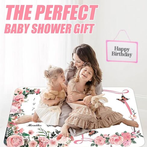 Milestone Blanket for Baby Girl (Pink 60x40 Inches), with Photo Aid Frame, Saliva Towel, Erasable Writing Board, Hair Band, Documenting Growth。 in Saudi Arabia