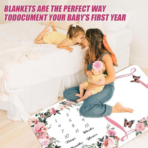 Milestone Blanket for Baby Girl (Pink 60x40 Inches), with Photo Aid Frame, Saliva Towel, Erasable Writing Board, Hair Band, Documenting Growth。 in Saudi Arabia