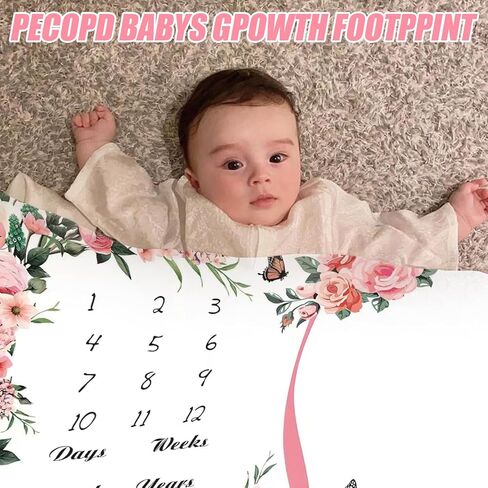 Milestone Blanket for Baby Girl (Pink 60x40 Inches), with Photo Aid Frame, Saliva Towel, Erasable Writing Board, Hair Band, Documenting Growth。 in Saudi Arabia