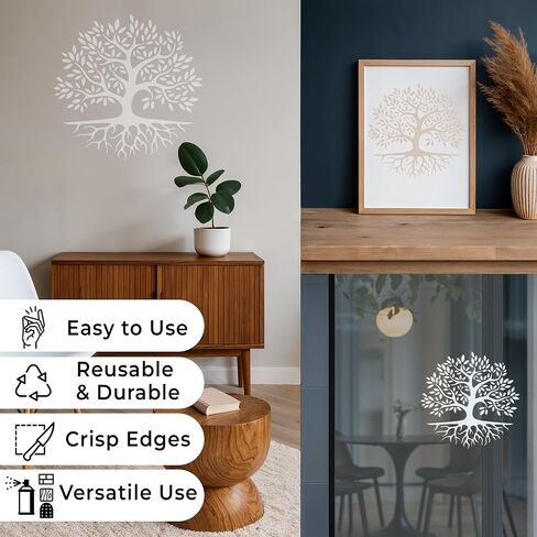 Tree Stencil Template - Reusable Big Family Tree Stencils for Painting on Wood, Glass, Wall Rock, Walls, Canvas, Glassware, Spray Painting, Airbrushing, Crafts (12x12) in Saudi Arabia