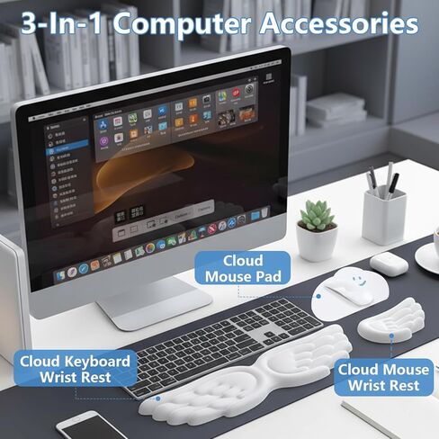 3PCS Angel Wings Keyboard Wrist Rest,Mouse Hand Support,Cloud Mouse Pad Set in Kuwait