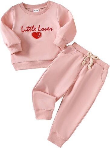 Fall Baby Girl Clothes Toddler Girl Red Heart Crewneck Sweatshirt Long Sleeve Shirt Pants Valentines Outfit Set in Saudi Arabia