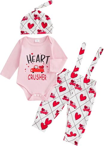 Douhoow Baby Girls Valentine's Day Outfits Heart Car Print Baby Romper Suspender Ovrall Pants With Headband in Saudi Arabia