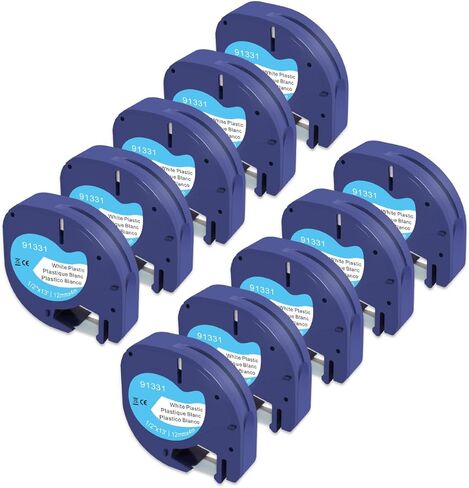 شريط ملصقات 10 عبوات متوافق مع Dymo Letratag 91331 S0721610 1/2 بوصة × 13 بوصة شريط Letratag بلاستيكي أسود على أبيض لطابعات LT-100H LT110T TLabel in Kuwait