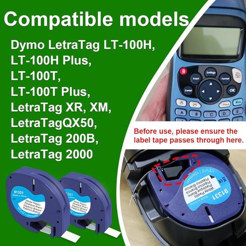شريط ملصقات 10 عبوات متوافق مع Dymo Letratag 91331 S0721610 1/2 بوصة × 13 بوصة شريط Letratag بلاستيكي أسود على أبيض لطابعات LT-100H LT110T TLabel in Kuwait