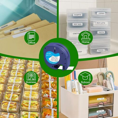 شريط ملصقات 10 عبوات متوافق مع Dymo Letratag 91331 S0721610 1/2 بوصة × 13 بوصة شريط Letratag بلاستيكي أسود على أبيض لطابعات LT-100H LT110T TLabel in Kuwait