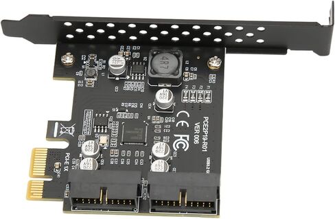 بطاقة توسيع PCIE إلى USB 3.2 مزدوجة المنفذ بطاقة Riser USB3.2 GEN1 فعالة لنقل البيانات بسرعة عالية لنظام WinXP 8 10 11، مادة معدنية (لوحة سوداء 19PIN) in Kuwait