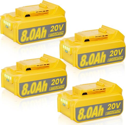 4 حزمة 8.0 أمبير بديلة لبطارية ديوالت 20 فولت كحد أقصى متوافقة مع بطارية ديوالت 20 فولت XR DCB200 DCB201 DCB203 DCB204 DCB206 DCB207 DCD/DCF/DCG أدوات كهربائية لاسلكية in Kuwait