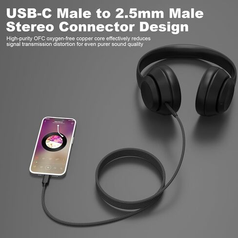 سلك كابل صوت USB C إلى 2.5 مم متوافق مع Bose 700، QuietComfort Ultra، QCSE، QC45/QC35/QC35II، بديل لـ JBL Tune 770NC/760NC/720BT، لـ AKG Y600NC Y500، متوافق مع الكمبيوتر الشخصي، iPhone 15 in Saudi Arabia