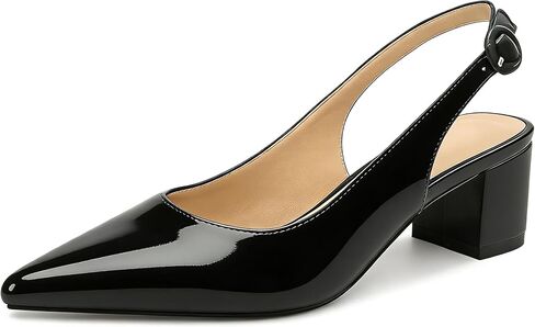 Eldof Slingback الكعوب النسائية كتلة منخفضة الكعب أشار تو مضخات الكاحل مشبك مكتب اللباس أحذية من جلد الغزال 2 بوصة in Kuwait