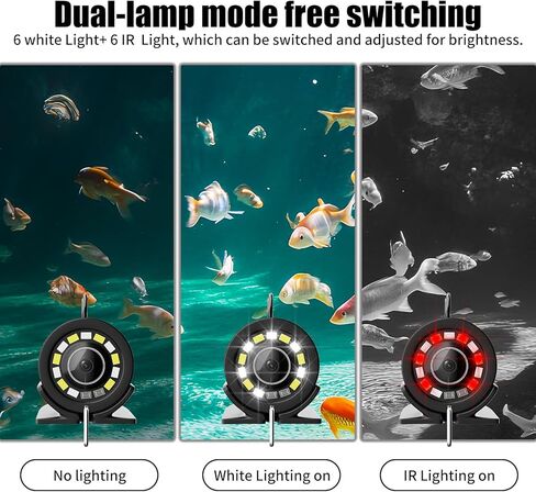 كاميرا صيد تحت الماء، شاشة 7 بوصة HD IPS 1200TVL IP68 كاميرا مقاومة للماء مع 6 قطع من مصابيح LED + 6 قطع من مصابيح الأشعة تحت الحمراء تحت الحمراء، زاوية واسعة 165 درجة لصيد الأسماك على الجليد والقوارب والبحيرات (50 قدمًا/15 مترًا) in Kuwait