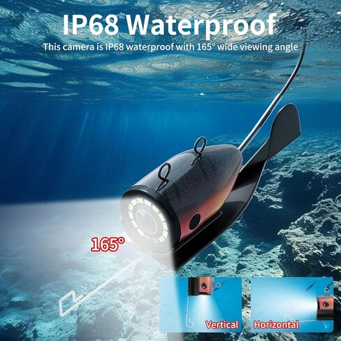 كاميرا صيد تحت الماء، شاشة 7 بوصة HD IPS 1200TVL IP68 كاميرا مقاومة للماء مع 6 قطع من مصابيح LED + 6 قطع من مصابيح الأشعة تحت الحمراء تحت الحمراء، زاوية واسعة 165 درجة لصيد الأسماك على الجليد والقوارب والبحيرات (50 قدمًا/15 مترًا) in Kuwait