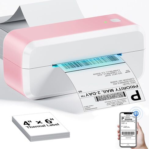 طابعة ملصقات شحن حرارية بلوتوث، طابعة ملصقات لاسلكية 4x6 لحزم الشحن والأعمال الصغيرة، متوافقة مع Android وIOS وWindows وMac، تستخدم على نطاق واسع لـ Ebay وAmazon وShopify وEtsy in Kuwait