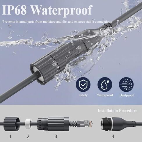 2 قطعة كابل إيثرنت للطبق وجهاز التوجيه RJ45 محول 1200 ميجابت في الثانية نقل البيانات IP68 مقاوم للماء مناسب للقمر الصناعي Starlink Gen3 in Kuwait