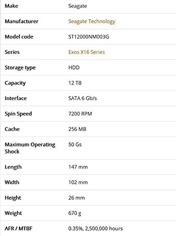 محرك الأقراص الصلبة Seagate-IMSourcing Exos X16 ST12000NM003G سعة 12 تيرابايت - داخلي - SATA [SATA/600] in Kuwait