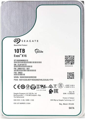 محرك الأقراص الصلبة Seagate Exos X16 سعة 10 تيرابايت و7200 دورة في الدقيقة SATA مقاس 3.5 بوصة (ST10000NM001G) (متجدد) in Saudi Arabia