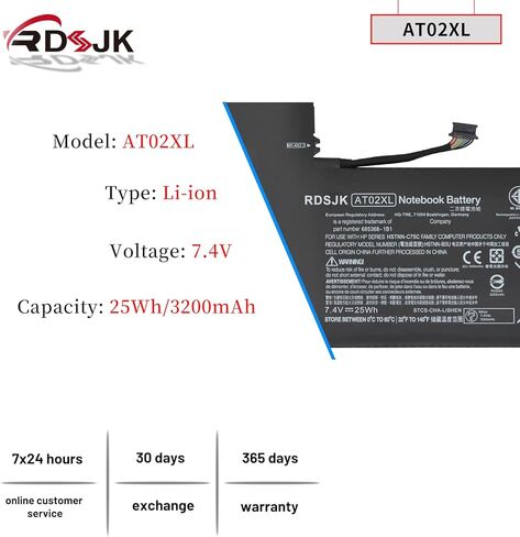 بطارية AT02XL متوافقة مع HP ElitePad 900 G1 Table HSTNN-C75C HSTNN-IB3U 685368-1C1 AT02025XL D3H85UT D7X24PA 685368-1B1 685987-001 99TA026H HSTNN-DB3U 7.4V 25Wh in Saudi Arabia