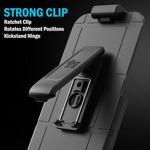 Holster for iPhone 17 (Made to Fit Most Cases), Nakedcellphone Ratchet Belt Clip Holder Case with Secure Latch - Black in Saudi Arabia