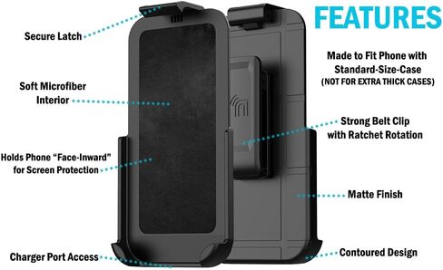 Holster for iPhone 17 (Made to Fit Most Cases), Nakedcellphone Ratchet Belt Clip Holder Case with Secure Latch - Black in Saudi Arabia