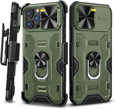 Caka for iPhone 13 Pro Max Case, iPhone 12 Pro Max Case with Kickstand & Belt-Clip Holster Camera Cover with Built-in 360° Rotate Ring Stand Magnetic Case for iPhone 13 Pro Max/12 Pro Max -Green in Saudi Arabia