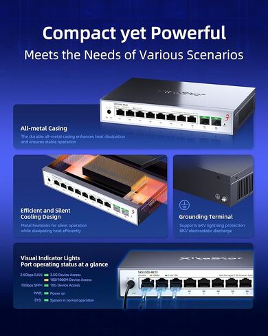 محول إيثرنت مُدار عبر الويب بـ 10 منافذ 2.5 جيجا بايت، يدعم LACP/VLAN/QoS/STP/IGMP، محول شبكة 2.5 جيجابت، محول بدون مروحة 2.5 جيجا بايت، غطاء معدني، سطح المكتب/التثبيت على الحائط in Saudi Arabia