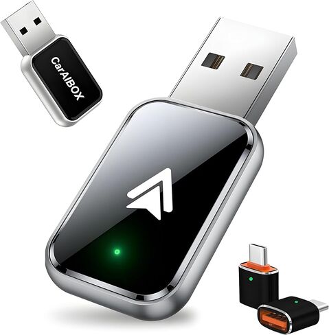 محول تلقائي Android iOS 2in1، محول carplay لاسلكي، بدون تأخير وتحكم ثابت، حجم صغير، USB وUSB-C/Type-C التوصيل والتشغيل اللاسلكي للسيارات 2016+ Android 11 وما فوق (فضي) in Saudi Arabia