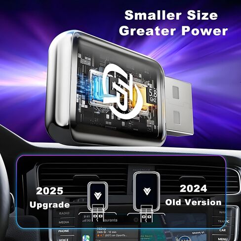 محول تلقائي Android iOS 2in1، محول carplay لاسلكي، بدون تأخير وتحكم ثابت، حجم صغير، USB وUSB-C/Type-C التوصيل والتشغيل اللاسلكي للسيارات 2016+ Android 11 وما فوق (فضي) in Saudi Arabia