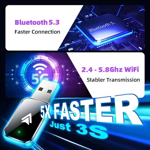 محول تلقائي Android iOS 2in1، محول carplay لاسلكي، بدون تأخير وتحكم ثابت، حجم صغير، USB وUSB-C/Type-C التوصيل والتشغيل اللاسلكي للسيارات 2016+ Android 11 وما فوق (فضي) in Saudi Arabia