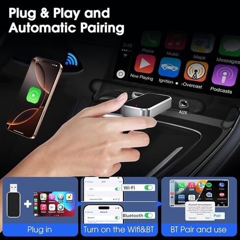 محول CarPlay اللاسلكي 2025 تمت ترقيته، التوصيل والتشغيل، بدون زمن الوصول، يحول سلك المصنع إلى لاسلكي، متوافق مع iPhone (iOS 10 وما فوق) للسيارات 2016+ - أسود in Kuwait