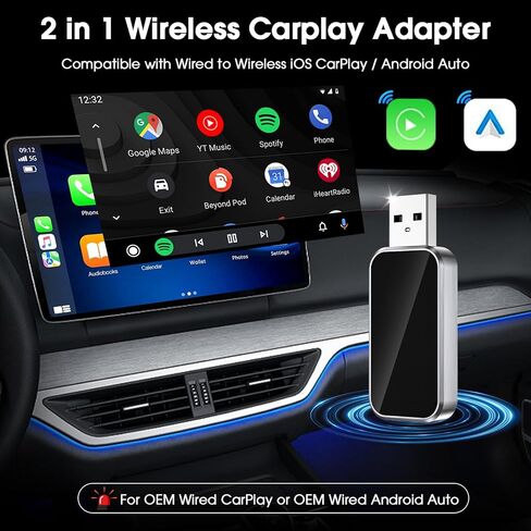 محول CarPlay اللاسلكي 2025 تمت ترقيته، التوصيل والتشغيل، بدون زمن الوصول، يحول سلك المصنع إلى لاسلكي، متوافق مع iPhone (iOS 10 وما فوق) للسيارات 2016+ - أسود in Kuwait