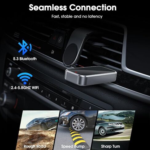 محول CarPlay اللاسلكي 2025 تمت ترقيته، التوصيل والتشغيل، بدون زمن الوصول، يحول سلك المصنع إلى لاسلكي، متوافق مع iPhone (iOS 10 وما فوق) للسيارات 2016+ - أسود in Kuwait