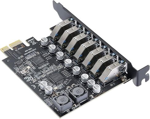 محول بطاقة التوسعة الداخلية USB 3.2 PCIe x1 ذو 7 منافذ - وحدة تحكم مضيف PCIe منخفضة المستوى باللون الأسود لأنظمة Windows/Linux in Kuwait