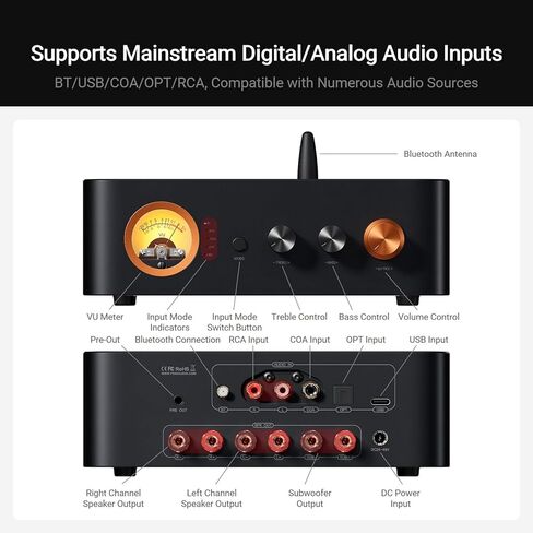 Fosi Audio MC351 2.1 قناة مكبر صوت متكامل مع DAC وهوائي بلوتوث واي فاي SMA ذكر PC 2.4 جيجا هرتز 6dBi تعزيز نطاق واحد لمكبرات الصوت السلبية HiFi in Kuwait