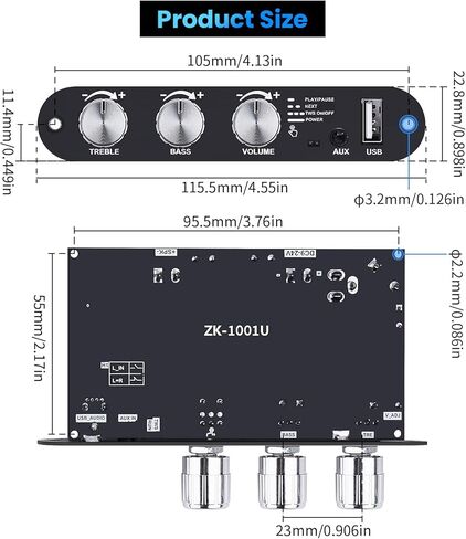 ZK-1001U Mono Bluetooth Amplifier Board, 100W Peak Power, TWS Stereo, 9-24V Input, USB/AUX/Bluetooth Input for DIY Wireless Speakers Projects,Boost Circuit in Saudi Arabia