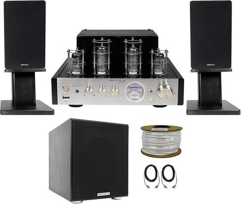 حزمة Rockville BluTube SG: مضخم صوت أنبوبي بلوتوث، زوج RockShelf 64B 400W Peak/50W RMS لكل مكبرات صوت 6.5 بوصة، مضخم صوت Rock Shaker 8 بوصة، سلك مكبر الصوت، (2) كابلات RCA، حامل مكبر صوت مزدوج، 7 عناصر in Kuwait