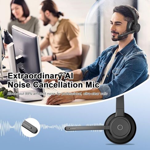 Blue Air Wireless Headset with Mic for Work, V5.3 Bluetooth Headset with Noise Cancelling Microphone - Charging Base, USB Dongle, Mute Mic, Stable Connection for Computer PC Office Home Call Center in Saudi Arabia