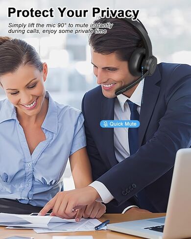 Blue Air Wireless Headset with Mic for Work, V5.3 Bluetooth Headset with Noise Cancelling Microphone - Charging Base, USB Dongle, Mute Mic, Stable Connection for Computer PC Office Home Call Center in Saudi Arabia