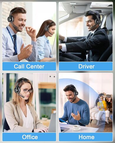 Blue Air Wireless Headset with Mic for Work, V5.3 Bluetooth Headset with Noise Cancelling Microphone - Charging Base, USB Dongle, Mute Mic, Stable Connection for Computer PC Office Home Call Center in Saudi Arabia